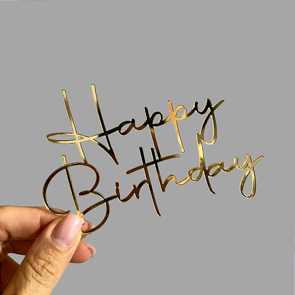 Aplique Para Bolo - Happy Birthday (Modelo 05) Dourado