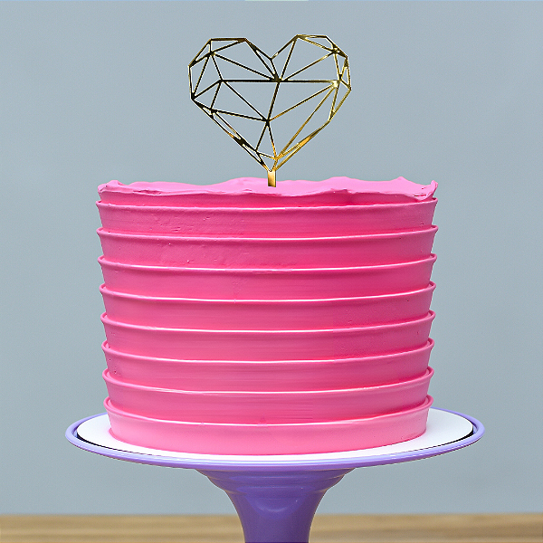 Topo de Bolo - Coração Geométrico Dourado