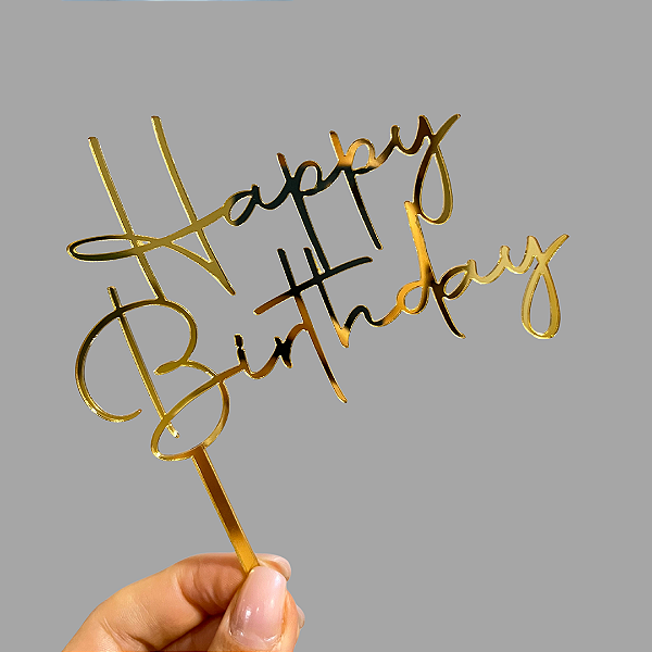 Topo de Bolo - Happy Birthday Modelo 05 Dourado