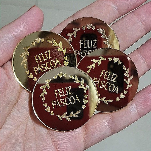 Aplique Medalha - Feliz Páscoa Mandala - Sem Furo (Kit com 4 unidades)