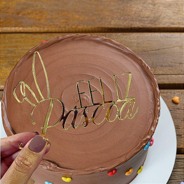 Aplique Para Bolo - Feliz Páscoa Dourado