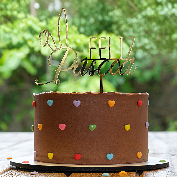 Topo de Bolo Páscoa - Feliz Páscoa Dourado