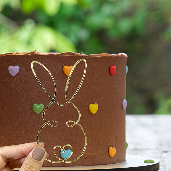 Aplique Para Bolo - Coelho Coração Dourado