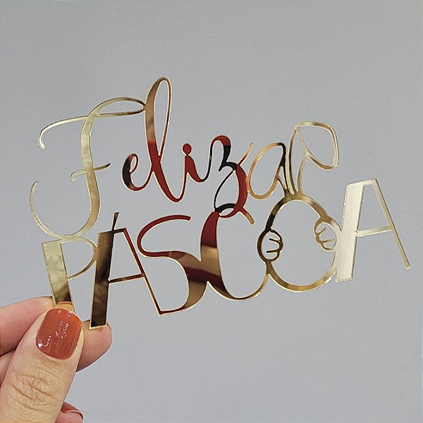 Aplique Para Bolo - Feliz Páscoa Coelho Dourado