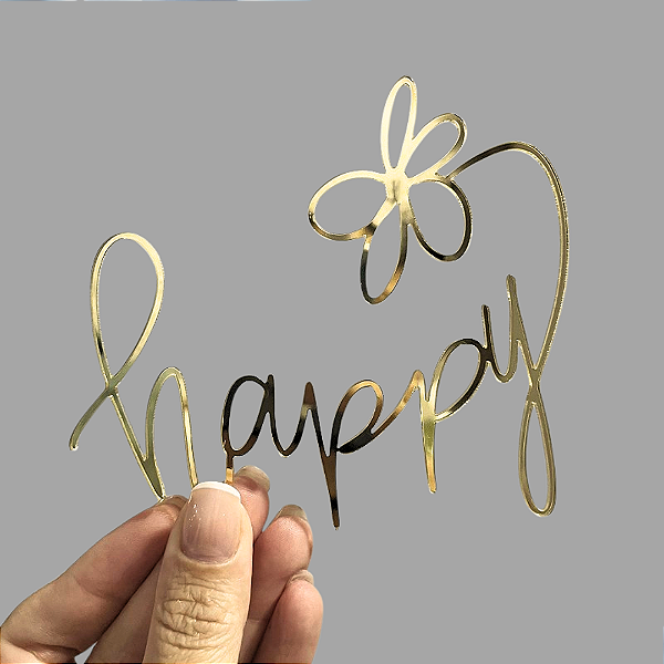 Aplique Para Bolo - Happy Dourado