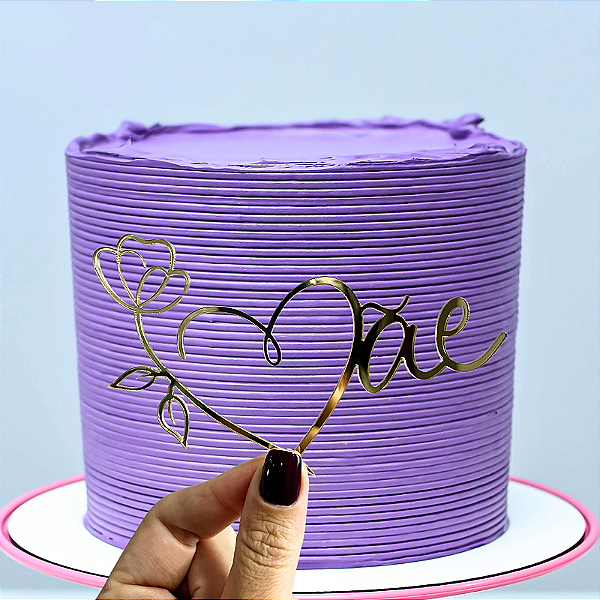 Aplique Para Bolo - Mãe Coração com Flor Dourado