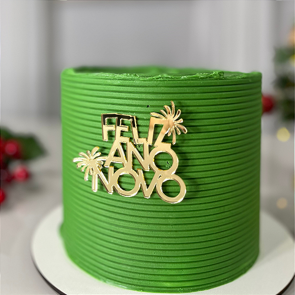 Aplique Para Bentô Cake - Feliz Ano Novo Dourado I Kit 4 Apliques para Bentô Cake Feliz Ano Novo Dourado 7cm – Natal e R