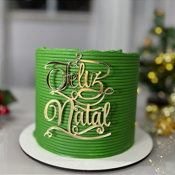 Aplique Para Bolo - Feliz Natal Dourado - Decoração Natalina