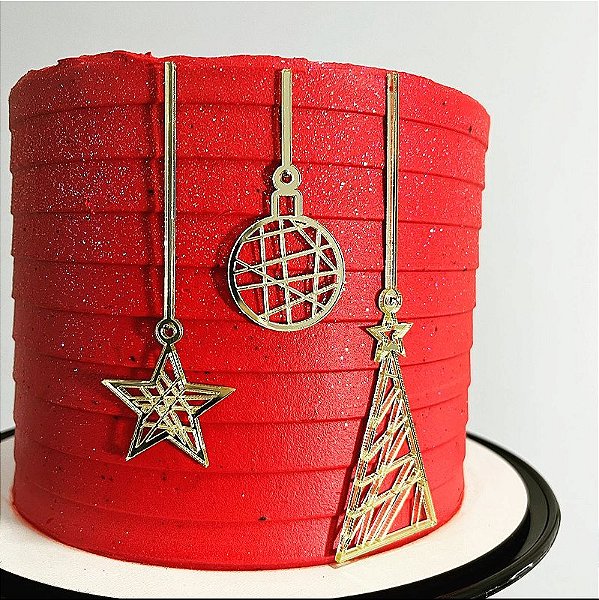 Aplique Para Bolo - Pendente Natalino Dourado - Decoração de Natal