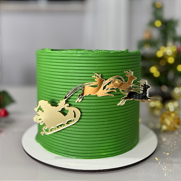 Aplique Para Bolo - Trenó Dourado - Decoração de Natal