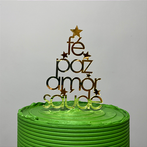 Topo de Bolo - Árvore de Natal Palavras Dourado - Decoração Natalina