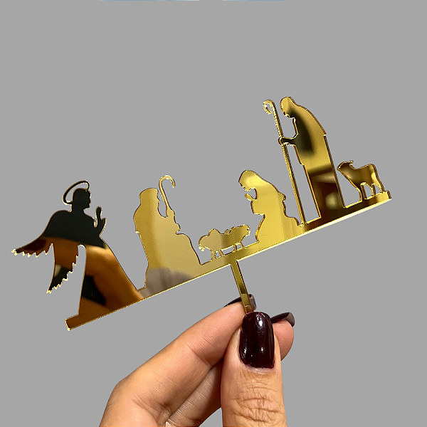 Topo de Bolo - Presépio Silhueta Dourado - Decoração de Natal
