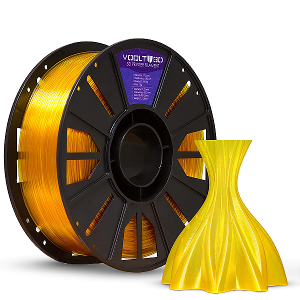 Filamento PETG Amarelo Ouro Translucido - Voolt3D - 1Kg