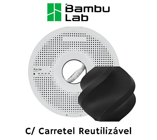 Filamento PLA Lite Preto com Carretel Reutilizável - Bambu Lab - 1Kg