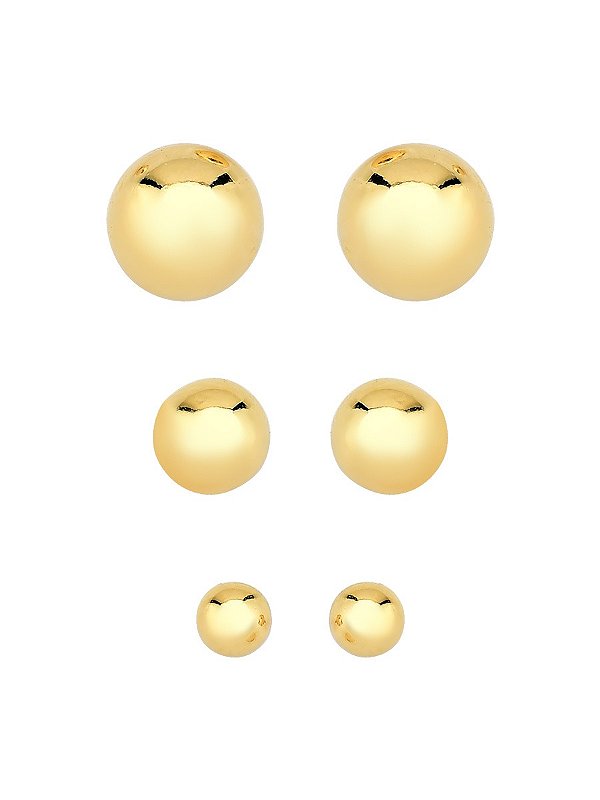Brinco Trio Bola Lisa Tamanho Único Banhado a Ouro 18k