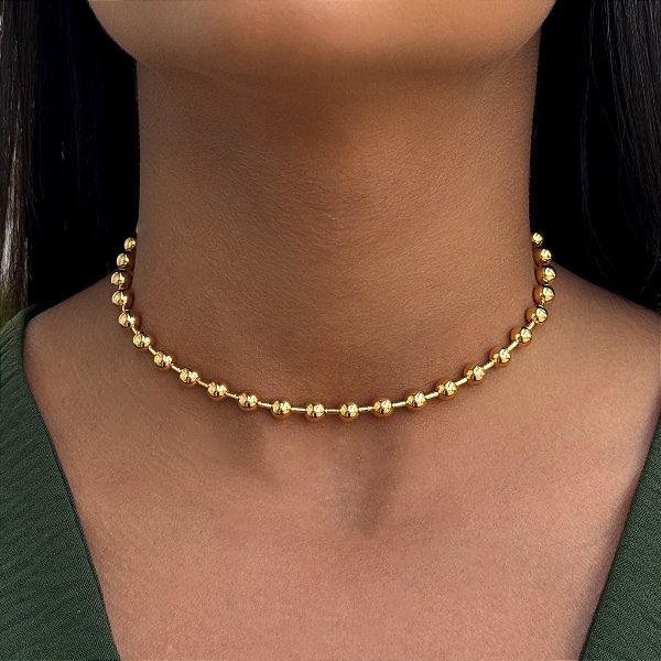 Colar Bola Lisa Juntas Tamanho Único Banhado a Ouro 18k