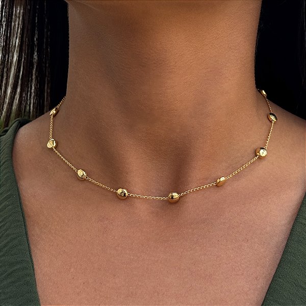 Colar Bola Lisa Separadas Tamanho Único Banhado a Ouro 18k