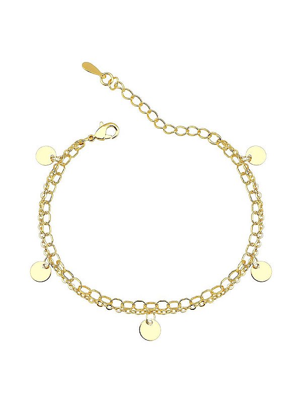 Pulseira Dupla Elo Com Plaquinhas Tamanho Único Banhado a Ouro 18k