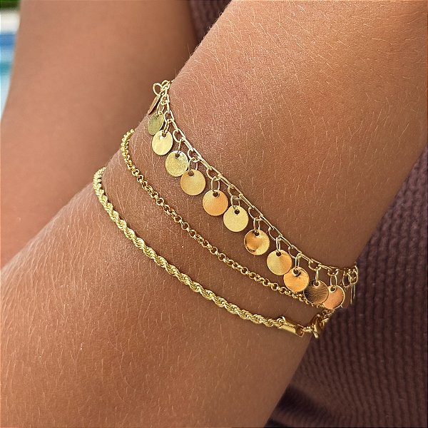 Pulseira Medalhinhas Tamanho Único Banhado a Ouro 18k