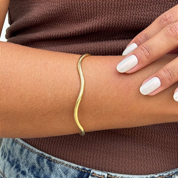 Bracelete Ondulado Tamanho Único Banhado a Ouro 18k