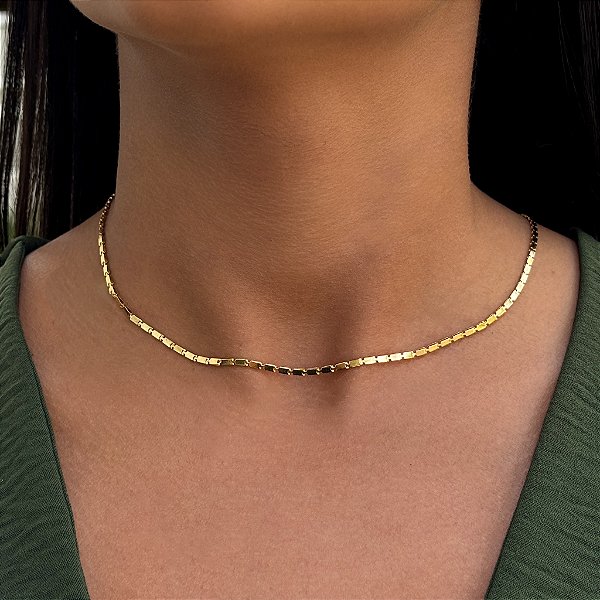 Colar Elos Retangular Tamanho 45,0 cm Banhado a Ouro 18K