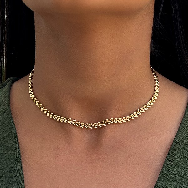 Colar Choker Escama Tamanho Único Banhado a Ouro 18K