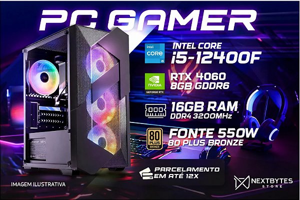 PC montado I5 12400f e RTX 4060 8GB