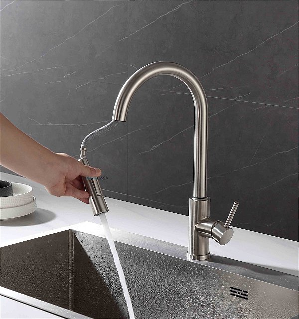 Torneira para Cozinha Monocomando Gourmet Extensível com Sensor de Proximidade Escovada