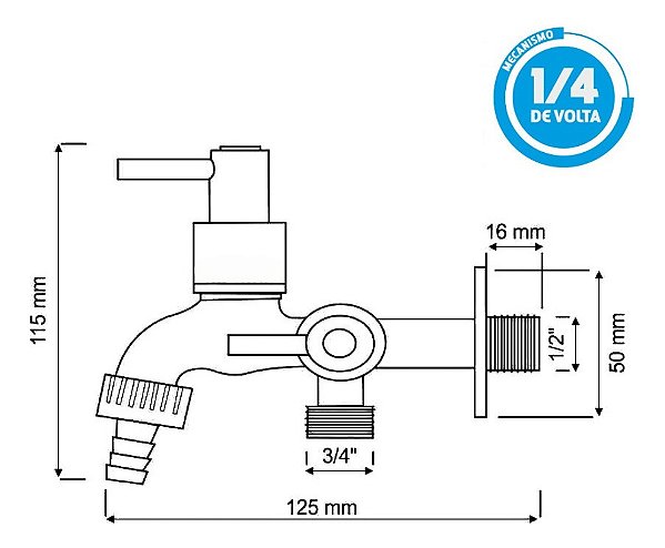 Torneira Para Tanque E Jardim 2 Saidas C64 Em ABS Cromado
