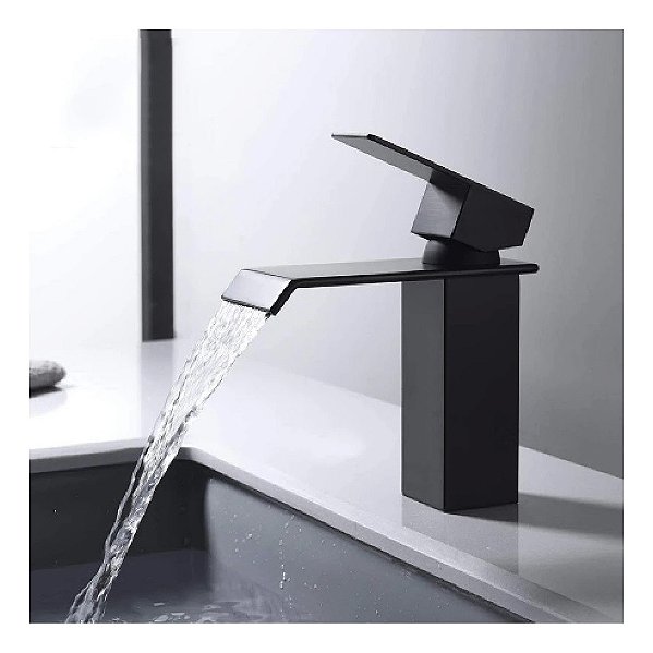 Torneira Banheiro Monocomando Misturador Inox Cascata Quadrada Preto Fosco