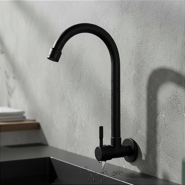 Dc-tf-6603bp Torneira Cozinha Parede Metal AÇo Inox Preto Fosco 1/4 Volta