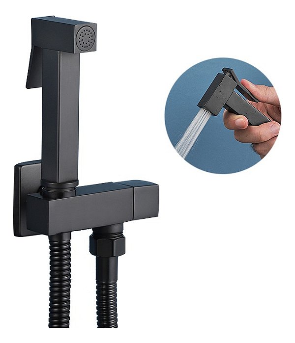 Ducha Higienica Com Suporte Fixo Metal Preto Fosco