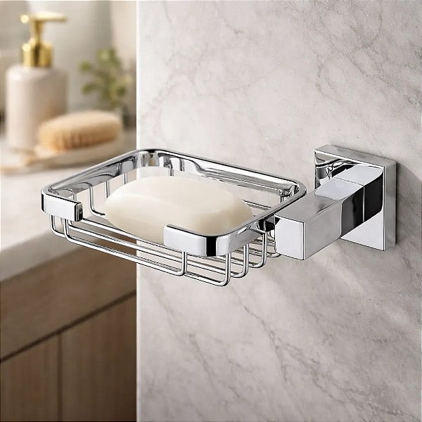 Saboneteira Quadrada de Parede Aramada Luxo para Banheiro e Lavabo