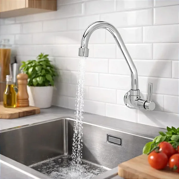 Torneira Cozinha Parede Água Fria 1/4v Inox Cromado