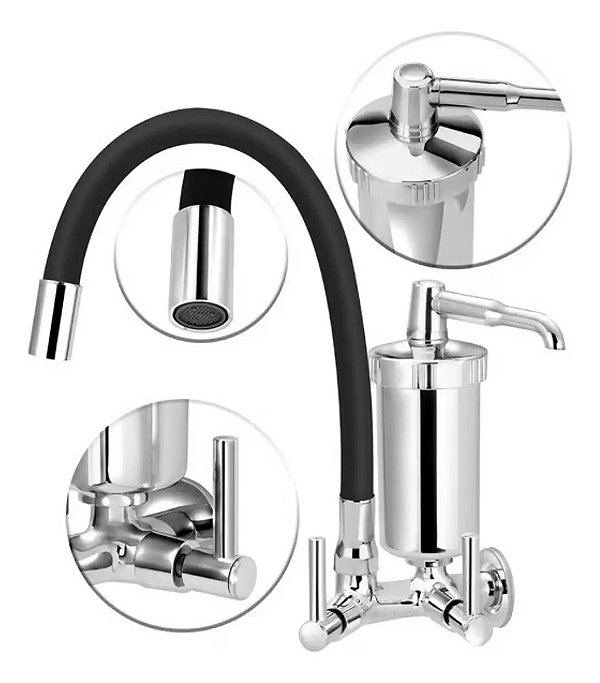 Torneira Gourmet Flexivel Emborrachada Filtro Purificador De Parede ABS