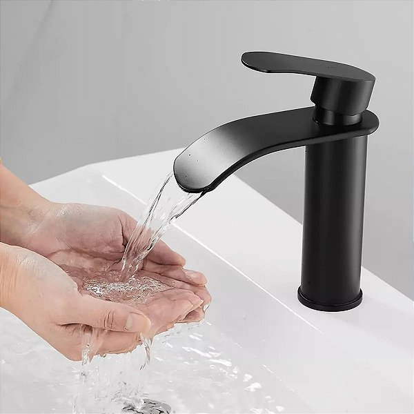 Torneira Banheiro Monocomando Mesa Cascata Preto Fosco