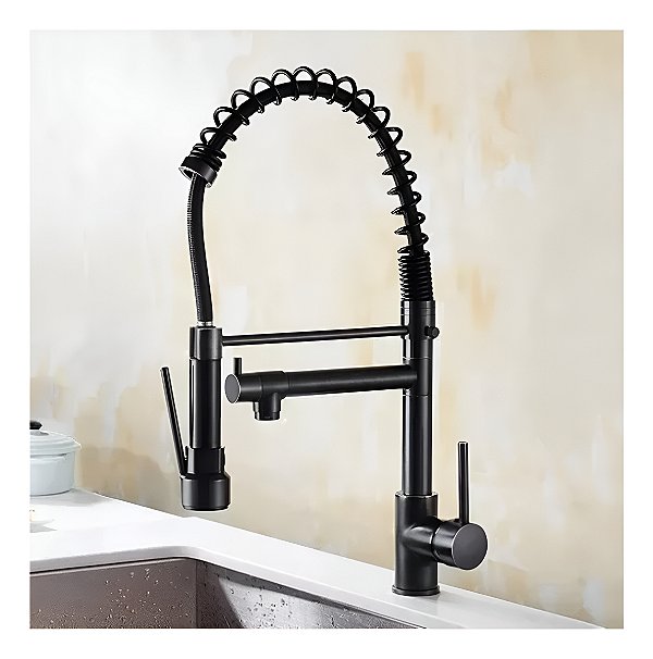 Torneira De Cozinha Gourmet Monocomando Baixa 50 Cm Com Ducha Spray Preto Fosco Black