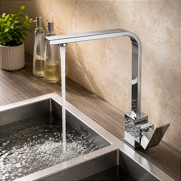 Torneira De Cozinha Misturador Monocomando de Mesa Bancada com Bica Móvel Metal Cromada