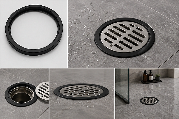 Porta Suporte para Ralo Grelha Redondo Inox Preto Fosco 10 cm