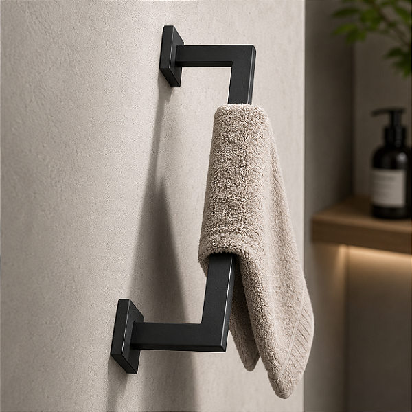 Porta Toalha De Banho E Rosto Luxo 30cm Black