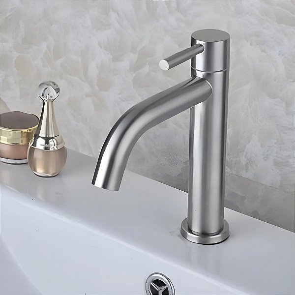Torneira para Banheiro e Lavatório de Mesa em Aço Inox Escovado 1/4 de Volta