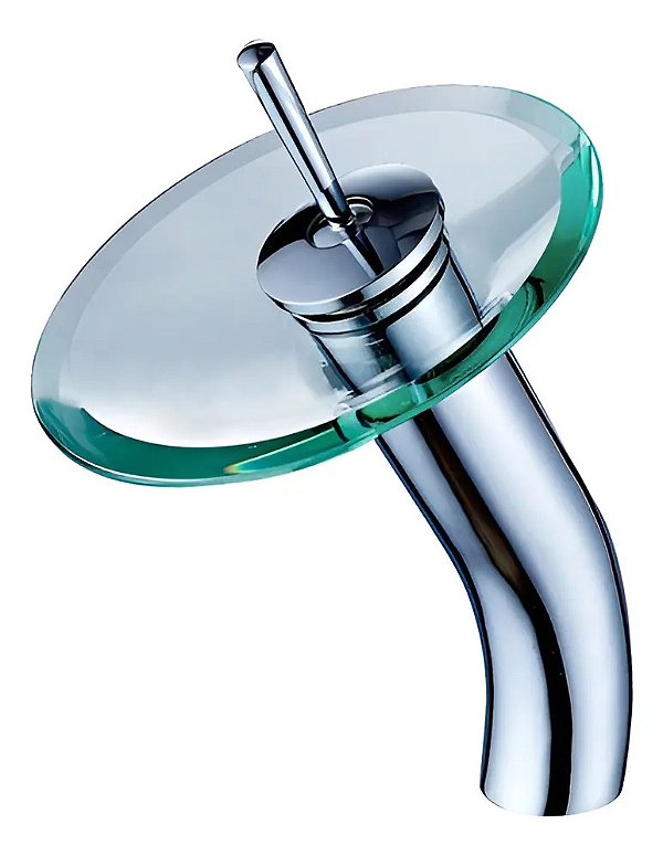 Torneira Cascata de Vidro para Banheiro com Misturador Monocomando Alta Cromada