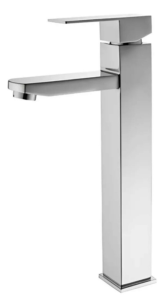 Torneira Para Banheiro Monocomando de Mesa Quadrada Alta Em Aço Inox Escovado