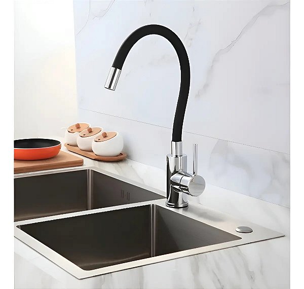 Torneira Cozinha Mesa Monocomando Flexível Preta