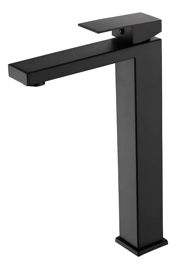 Torneira Banheiro Quadrada Com Misturador Monocomando Mesa Bica Alta Preto Fosco