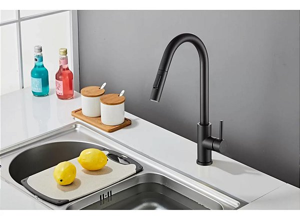 Torneira Cozinha Mesa Bancada Com Misturador Monocomando Extensível Preto Fosco