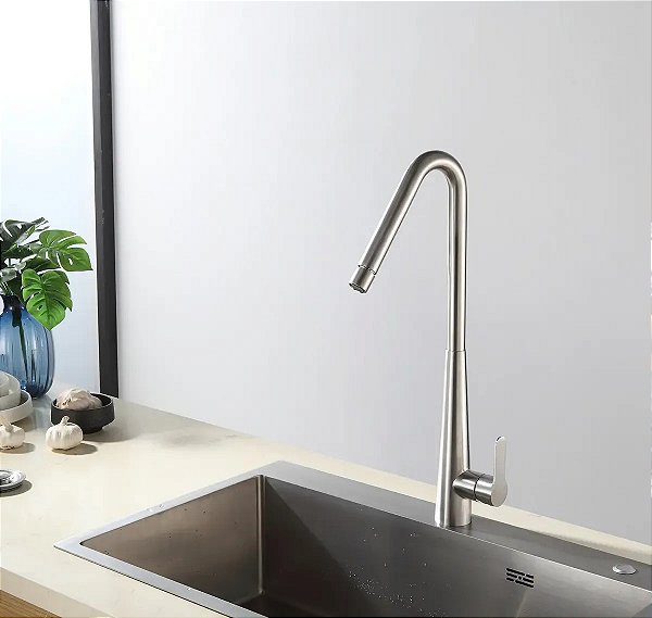 An-1008e Torneira Cozinha Com Misturador Monocomando Bica Alta Arejador Articulado Escovada