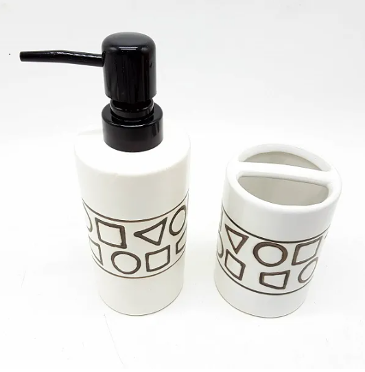 Kit Decoração Para Banheiro Porcelana Geométrico Dourado