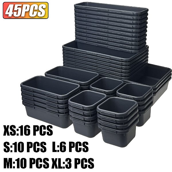 Organizadores de gaveta de mesa, 61/45/34/24/9 peças, 5 tamanhos, intertravament