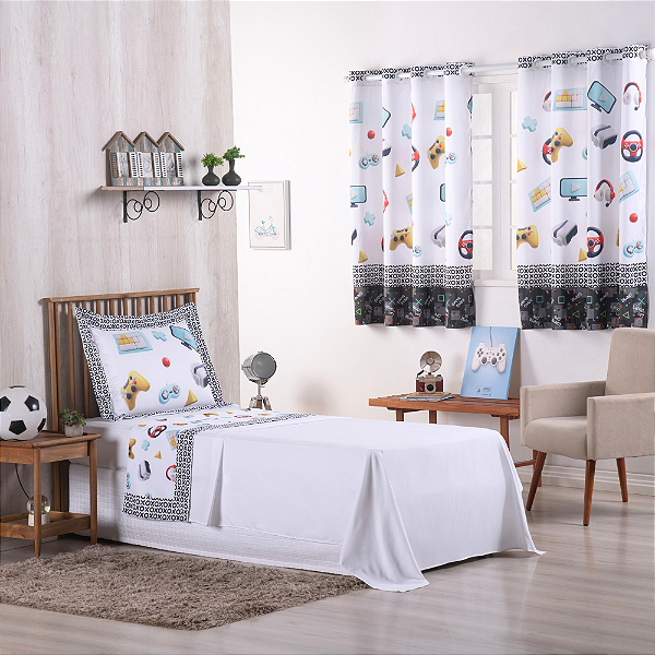 Jogo de Lençol Estampado Boy 3 Peças Solteiro 100% Poliéster 300 Fios Gamer